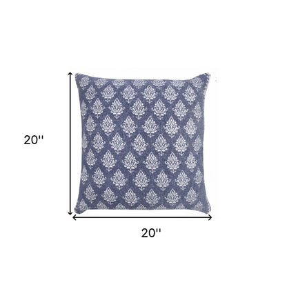 20" X 20" Twilight Blue And White 100% Cotton Geometric Zippered Pillow