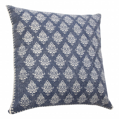 20" X 20" Twilight Blue And White 100% Cotton Geometric Zippered Pillow