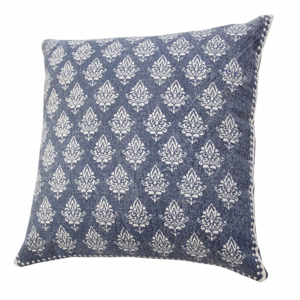 20" X 20" Twilight Blue And White 100% Cotton Geometric Zippered Pillow