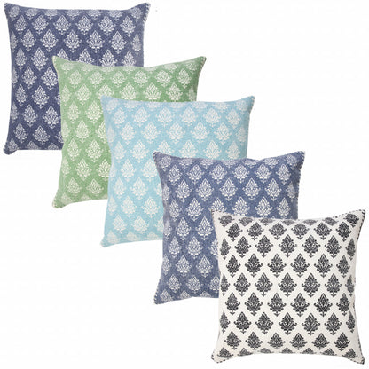 20" X 20" Twilight Blue And White 100% Cotton Geometric Zippered Pillow