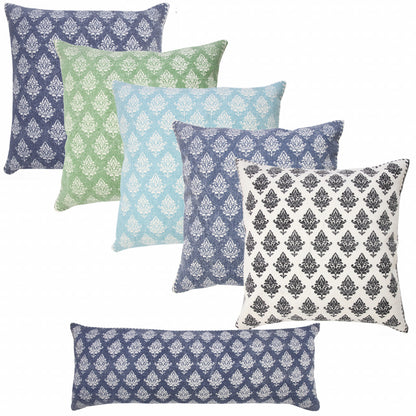 20" X 20" Twilight Blue And White 100% Cotton Geometric Zippered Pillow