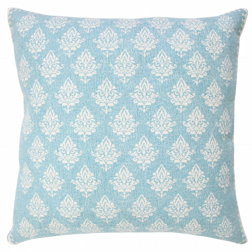 20" X 20" Twilight Blue And White 100% Cotton Geometric Zippered Pillow