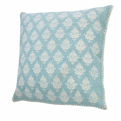 20" X 20" Twilight Blue And White 100% Cotton Geometric Zippered Pillow