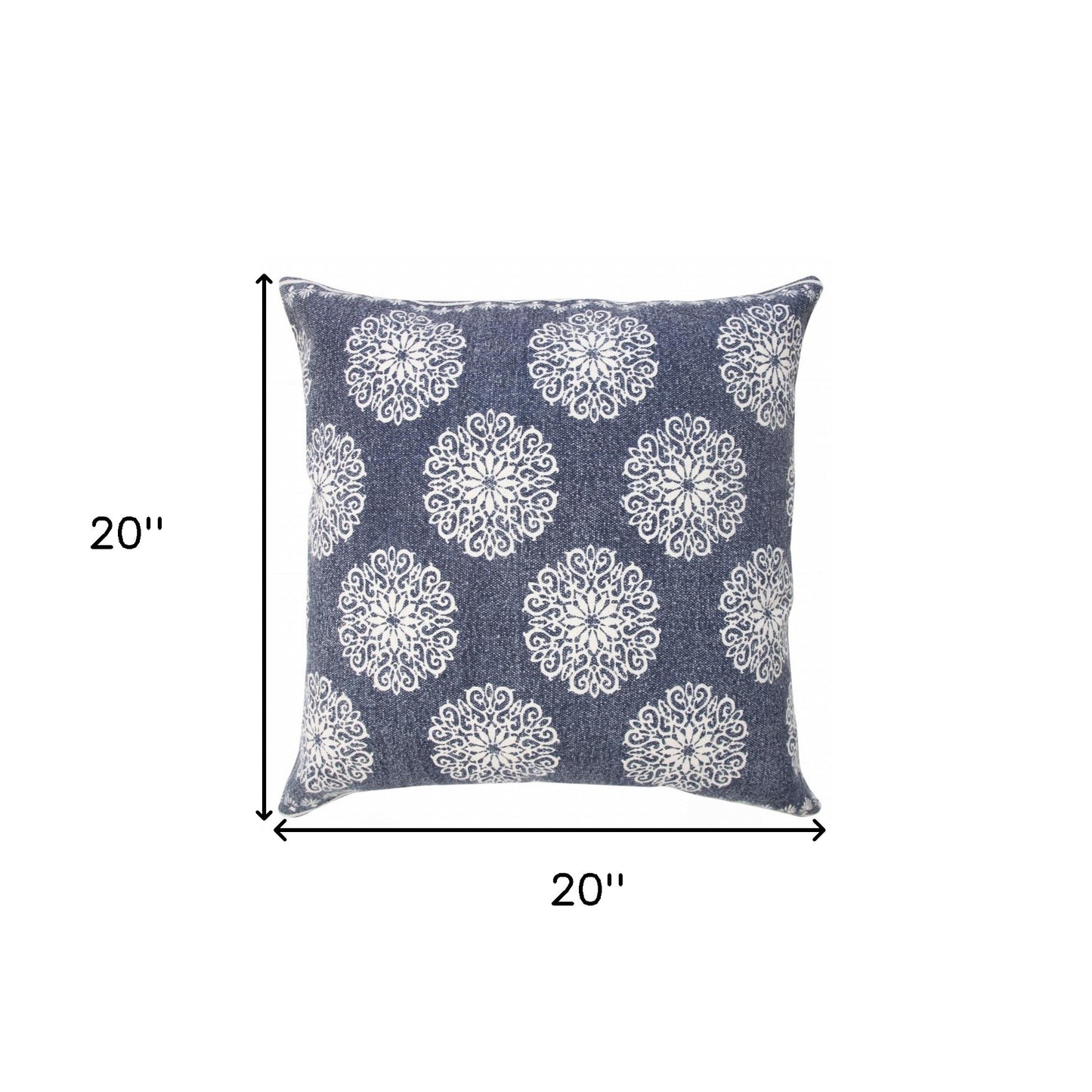 20" X 20" Black And White 100% Cotton Floral Zippered Pillow