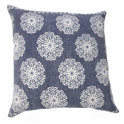 20" X 20" Black And White 100% Cotton Floral Zippered Pillow