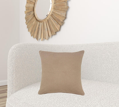 20" X 20" Taupe And Brown 100% Cotton Zippered Pillow