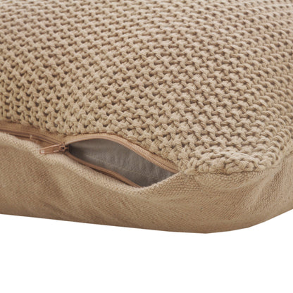 20" X 20" Taupe And Brown 100% Cotton Zippered Pillow