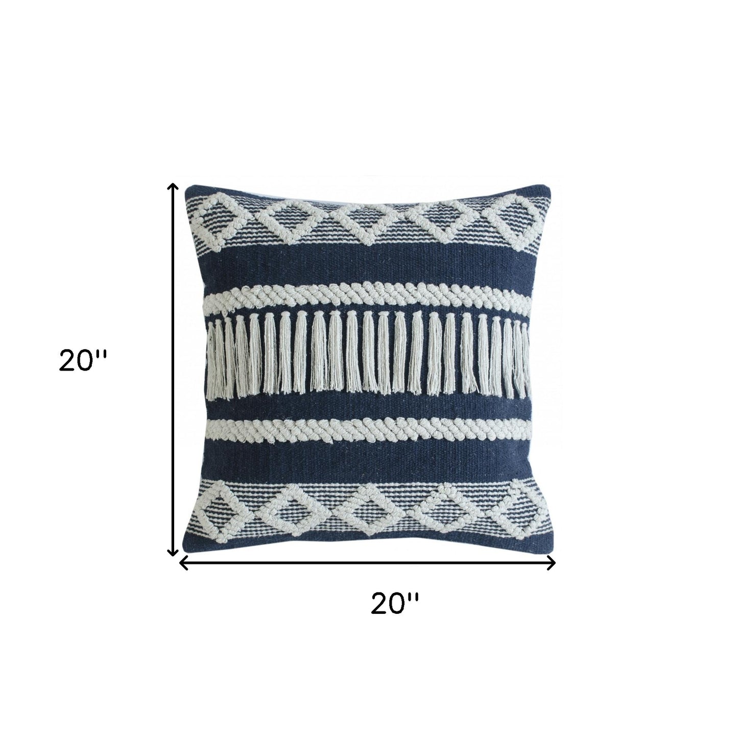 20" X 20" Blue And Ivory 100% Cotton Geometric Zippered Pillow