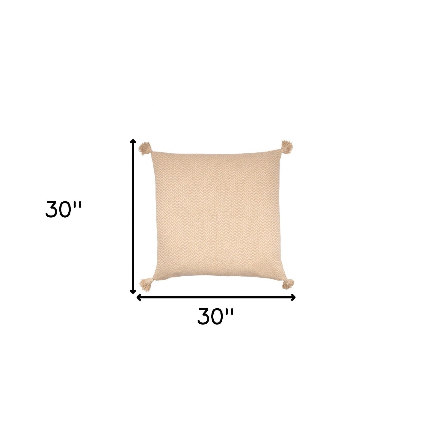 30" X 30" Beige And Cream 100% Cotton Chevron Zippered Pillow