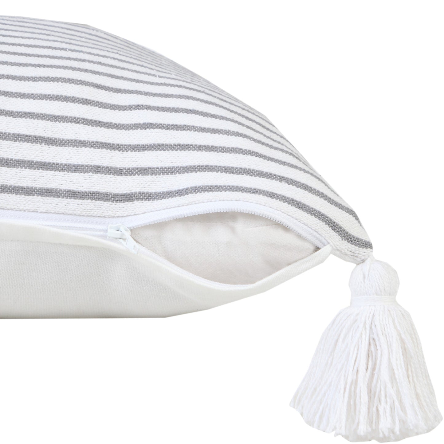 20" X 20" Light Gray And White 100% Cotton Striped Zippered Pillow