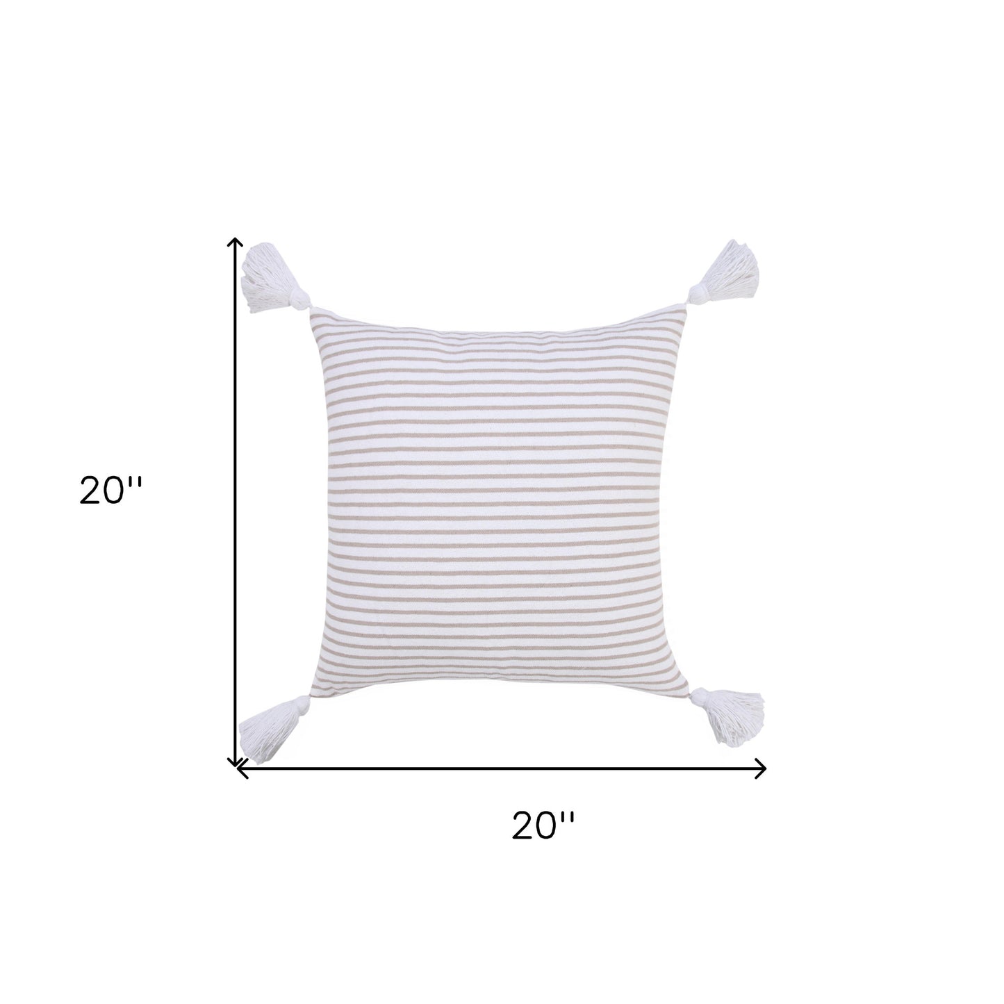 20" X 20" Light Gray And White 100% Cotton Striped Zippered Pillow