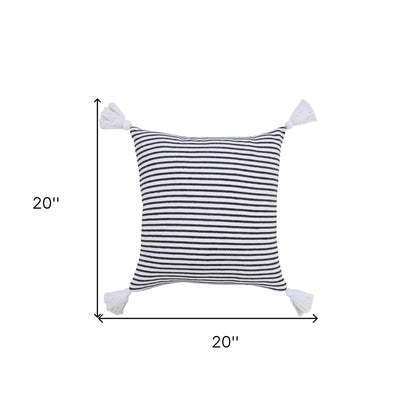 20" X 20" Light Gray And White 100% Cotton Striped Zippered Pillow