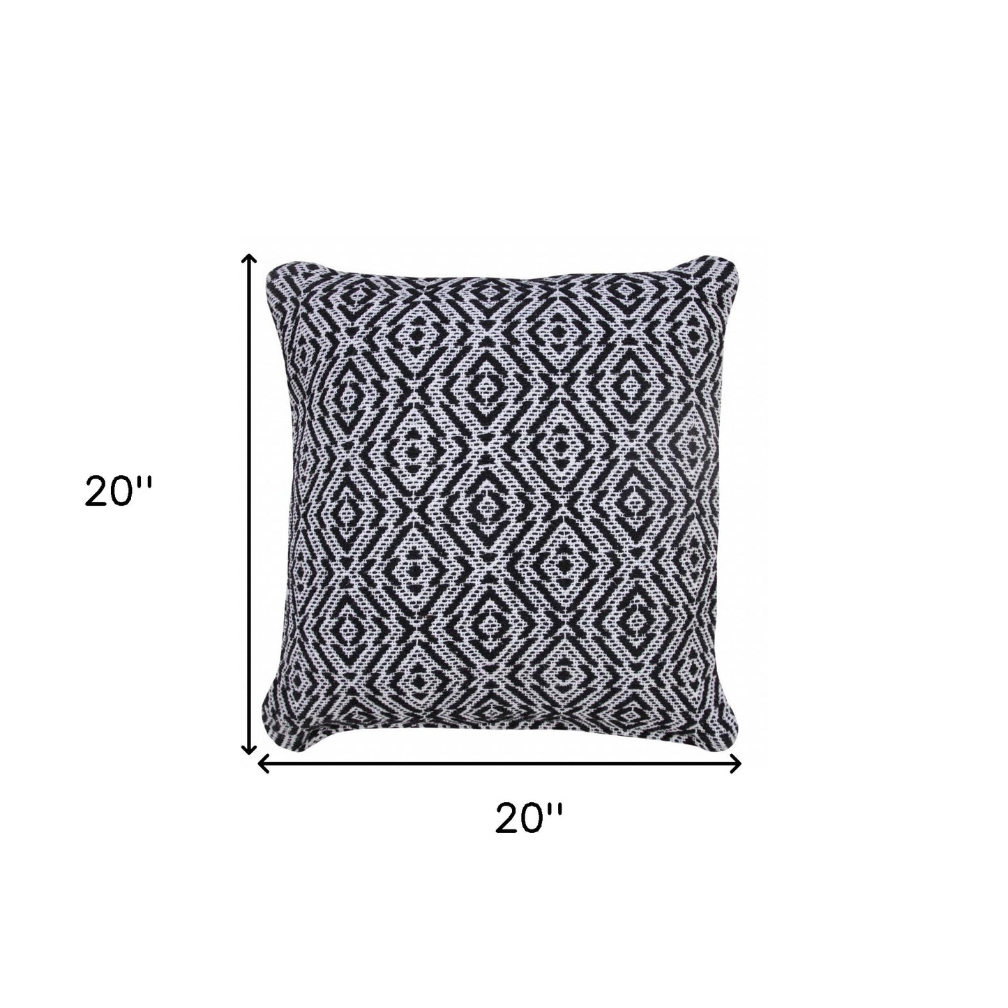 20" X 20" Black And White 100% Cotton Geometric Zippered Pillow