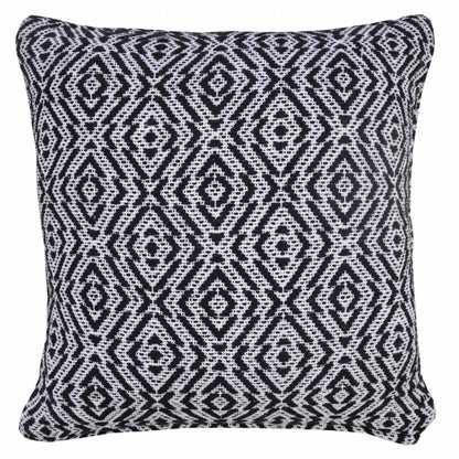 20" X 20" Black And White 100% Cotton Geometric Zippered Pillow