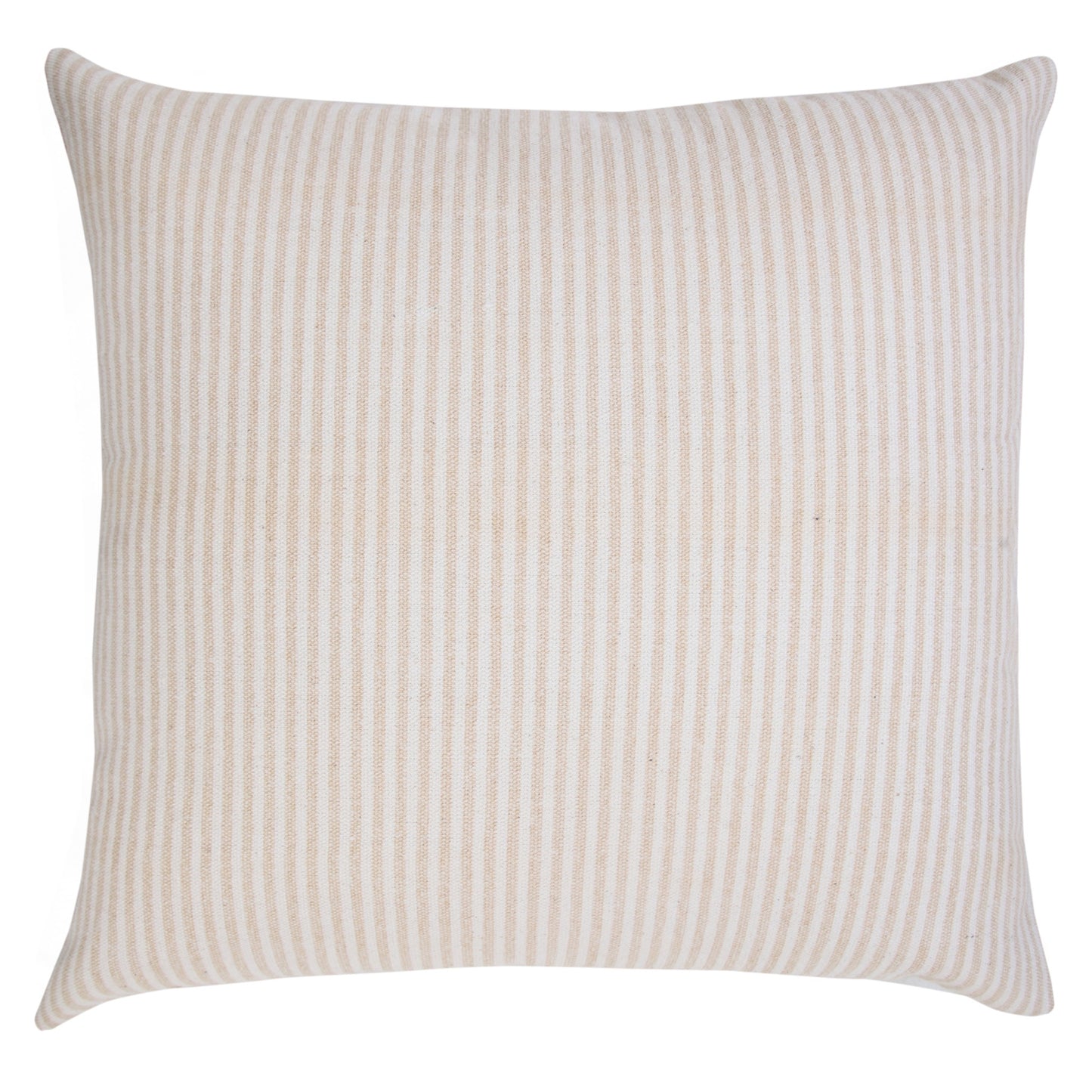 20" X 20" Beige And White 100% Cotton Striped Zippered Pillow