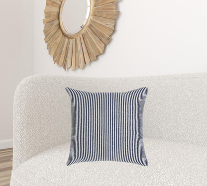 20" X 20" Beige And White 100% Cotton Striped Zippered Pillow