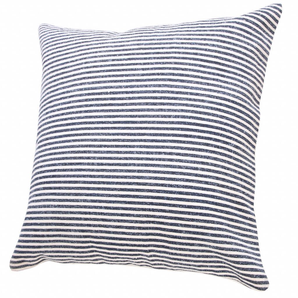 20" X 20" Beige And White 100% Cotton Striped Zippered Pillow