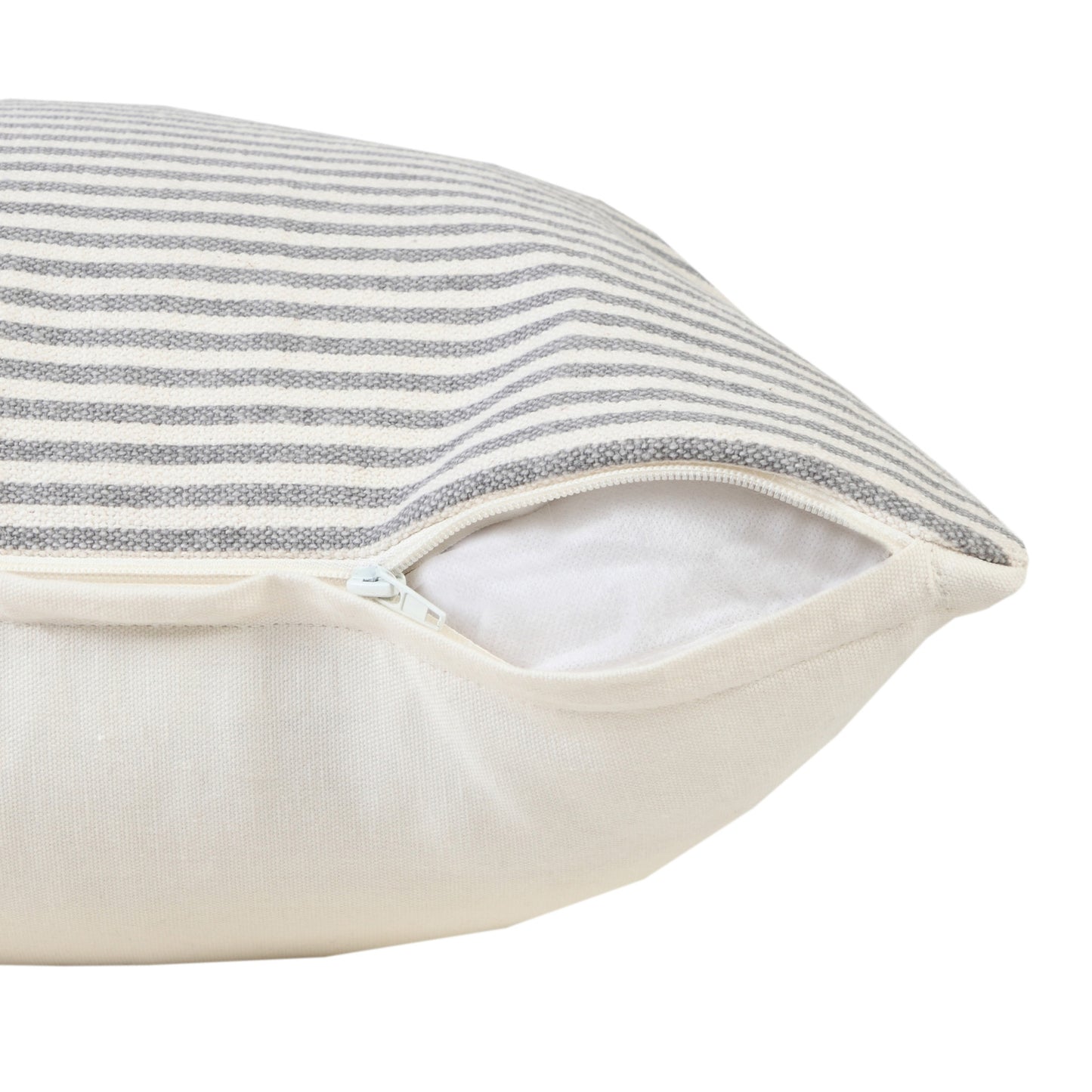 20" X 20" Beige And White 100% Cotton Striped Zippered Pillow