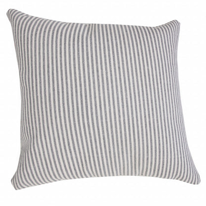 20" X 20" Beige And White 100% Cotton Striped Zippered Pillow