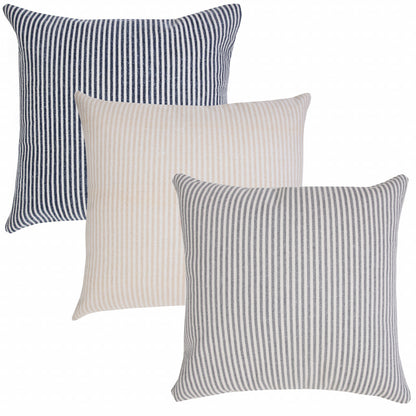 20" X 20" Beige And White 100% Cotton Striped Zippered Pillow