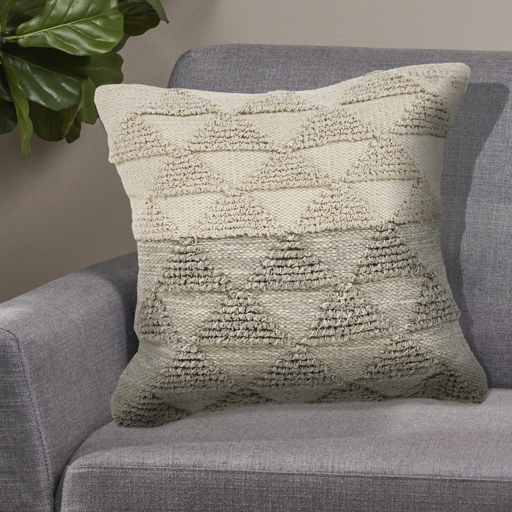 18" X 18" Gray and Beige Geometric Cotton Zippered Pillow