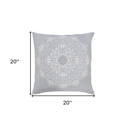 20" X 20" Blue And White 100% Cotton Geometric Zippered Pillow