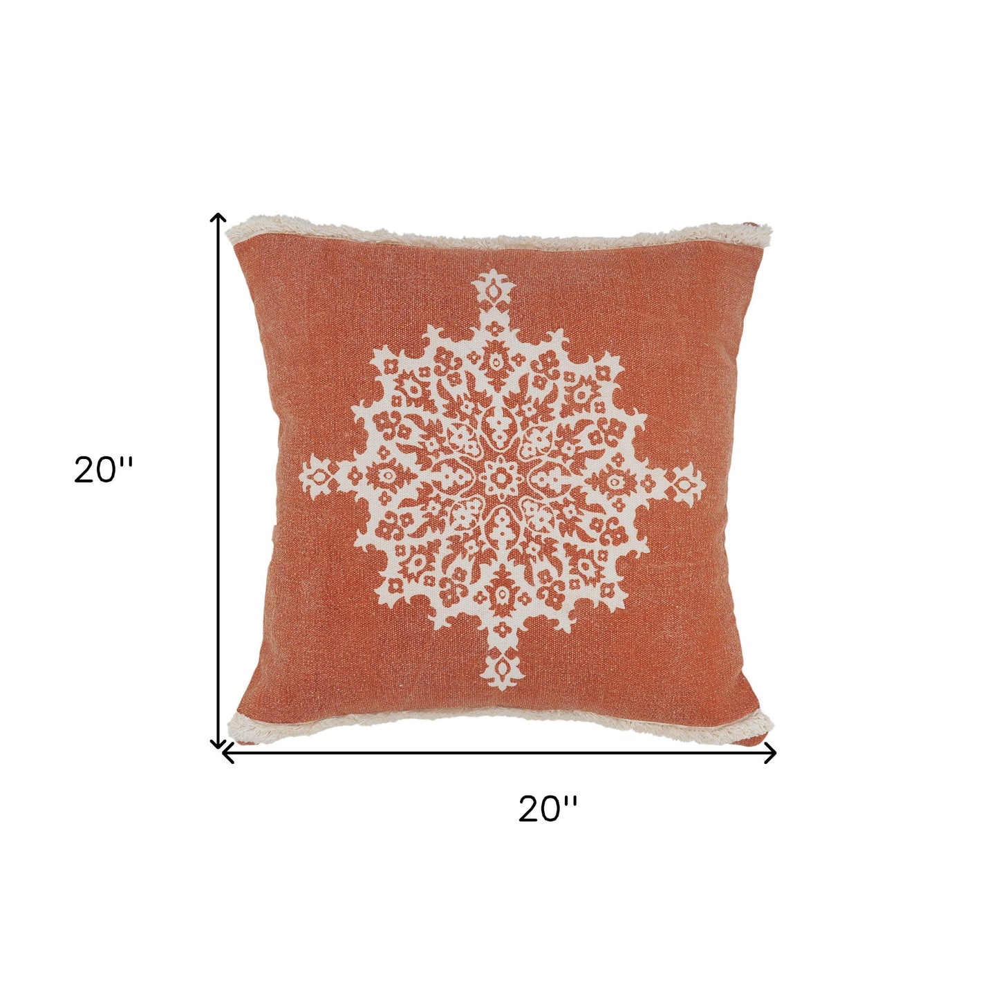 20" X 20" Orange And Off-White 100% Cotton Geometric Zippered Pillow