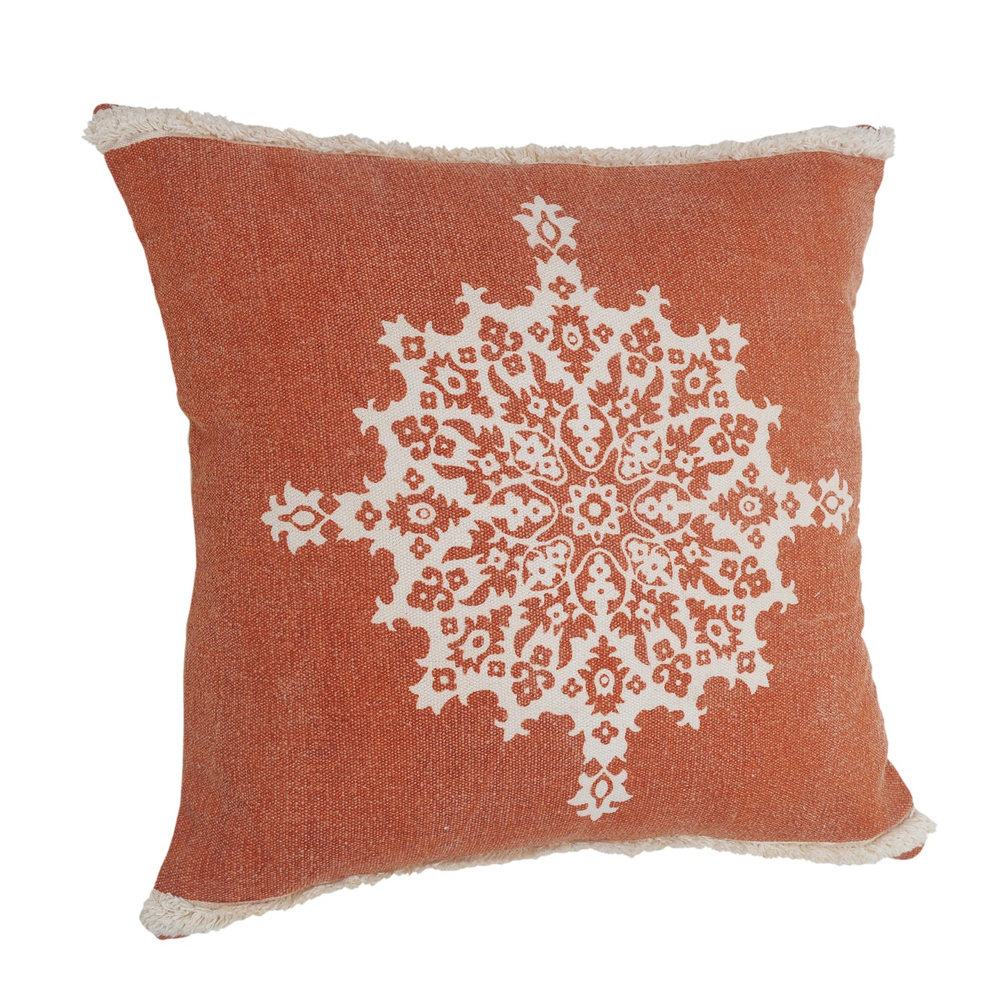 20" X 20" Orange And Off-White 100% Cotton Geometric Zippered Pillow