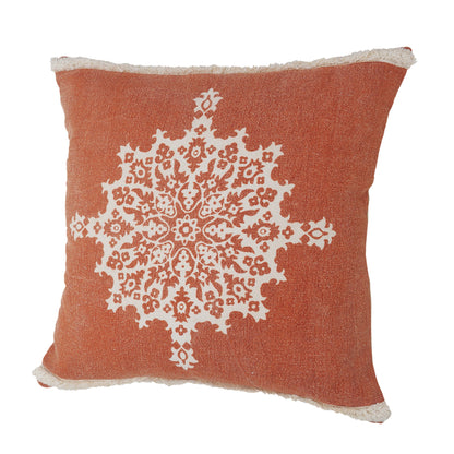 20" X 20" Orange And Off-White 100% Cotton Geometric Zippered Pillow