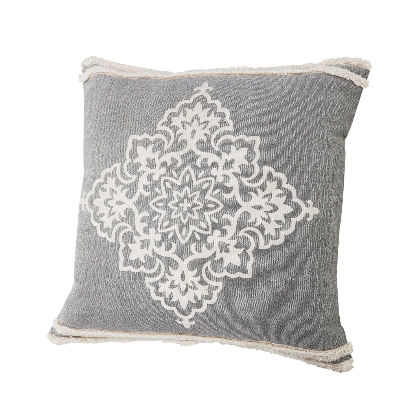 24" X 24" Light Gray And White 100% Cotton Geometric Zippered Pillow