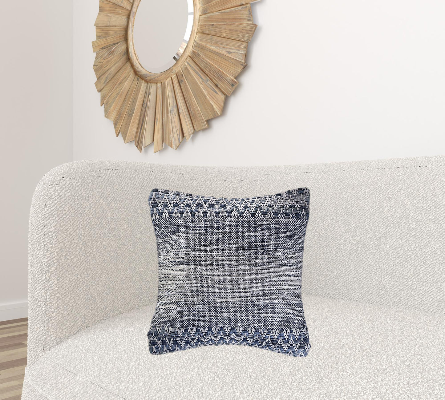 20" X 20" Blue And Ivory 100% Cotton Chevron Zippered Pillow