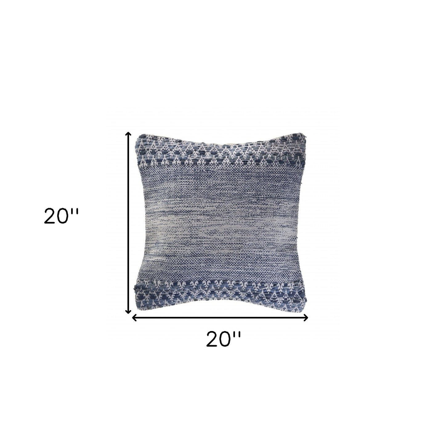 20" X 20" Blue And Ivory 100% Cotton Chevron Zippered Pillow