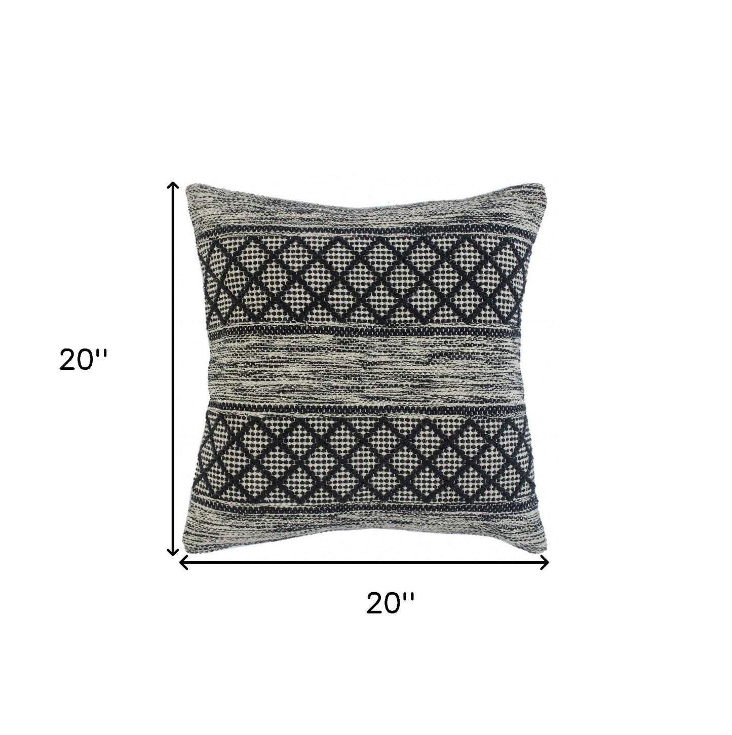 20" X 20" Gray And Black 100% Cotton Geometric Zippered Pillow