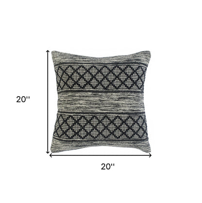 20" X 20" Gray And Black 100% Cotton Geometric Zippered Pillow