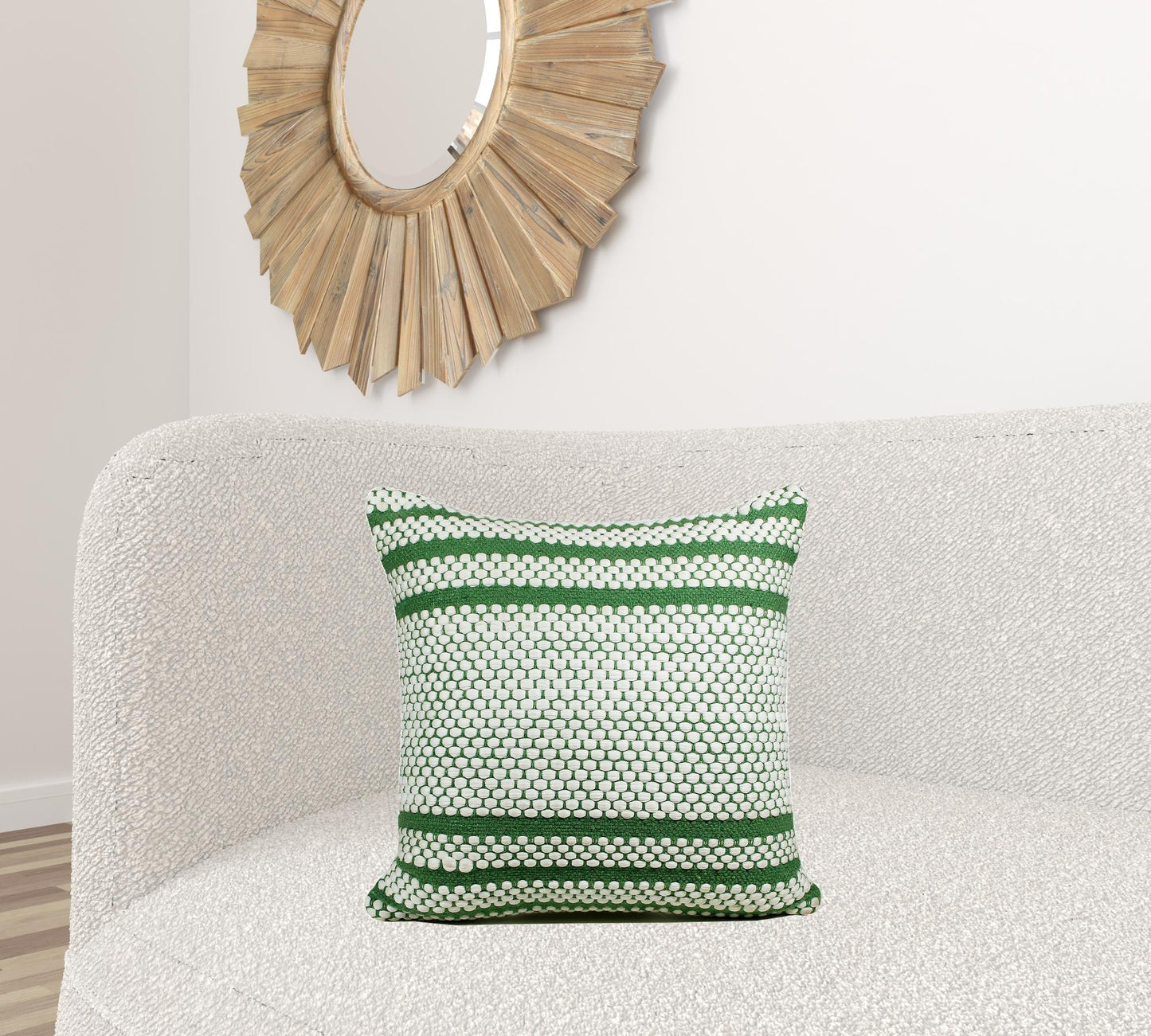 20" X 20" Jade Green And White 100% Cotton Geometric Zippered Pillow