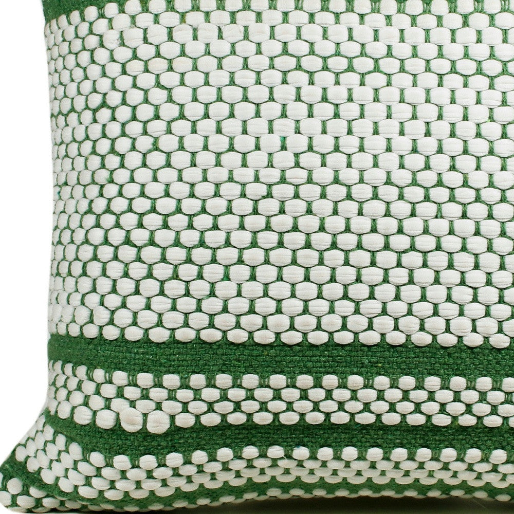 20" X 20" Jade Green And White 100% Cotton Geometric Zippered Pillow