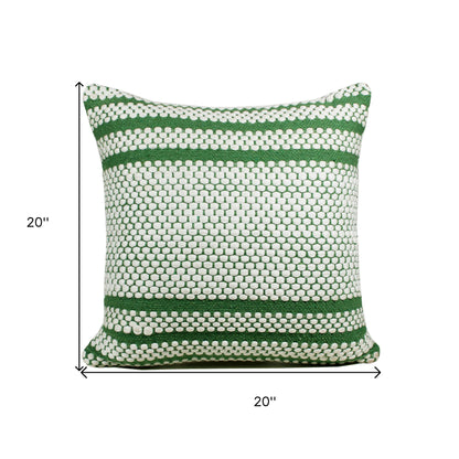 20" X 20" Jade Green And White 100% Cotton Geometric Zippered Pillow