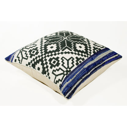 20" X 20" Blue Navy Gray And White 100% Cotton Geometric Zippered Pillow