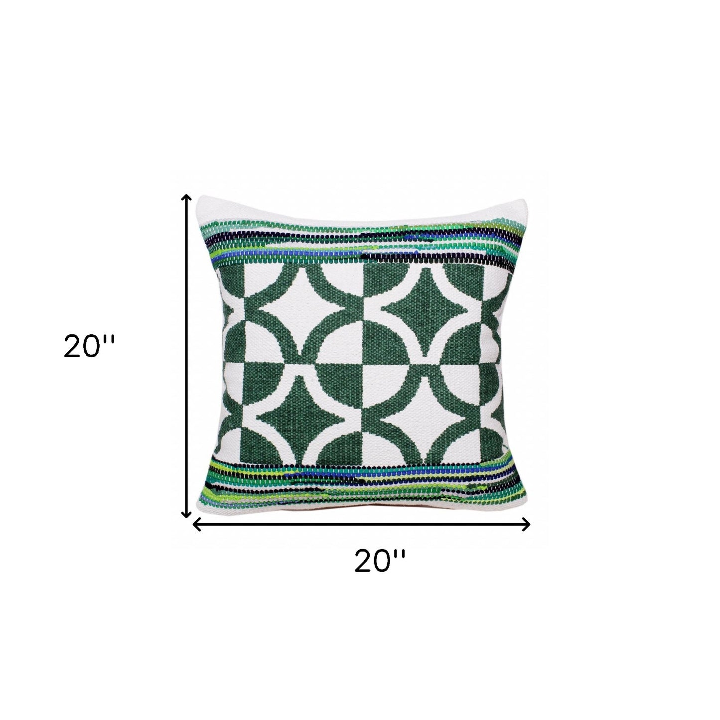 20" Green and White Cotton Throw Pillow