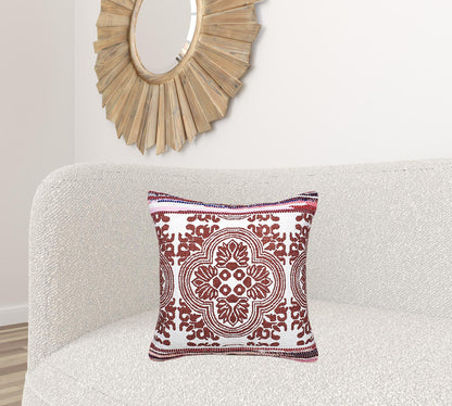 20" X 20" Red White Purple And Pink 100% Cotton Geometric Zippered Pillow