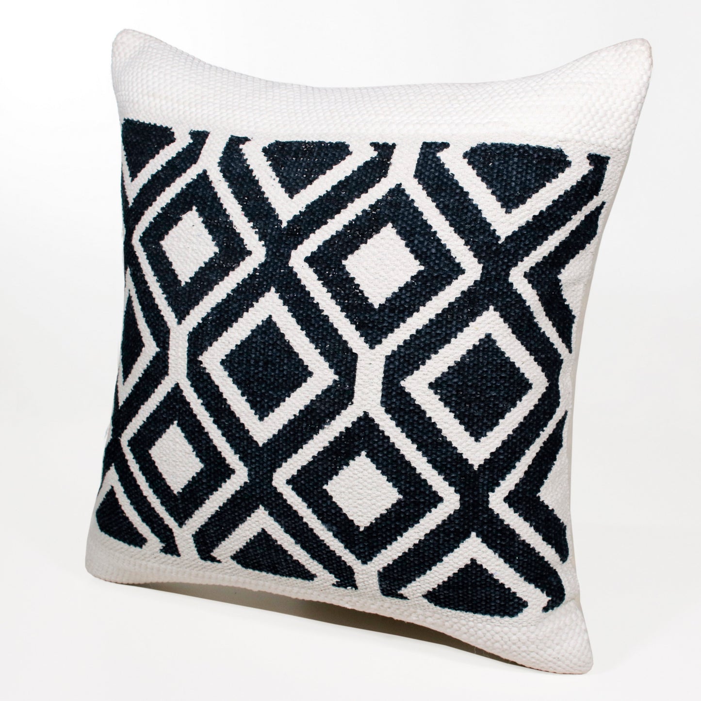 20" X 20" Deep Navy And White 100% Cotton Geometric Zippered Pillow