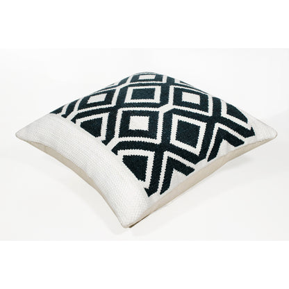 20" X 20" Deep Navy And White 100% Cotton Geometric Zippered Pillow