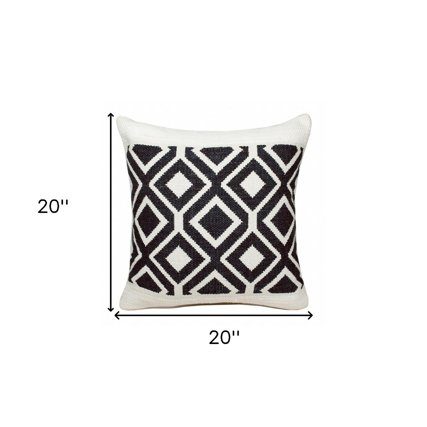 20" X 20" Deep Navy And White 100% Cotton Geometric Zippered Pillow