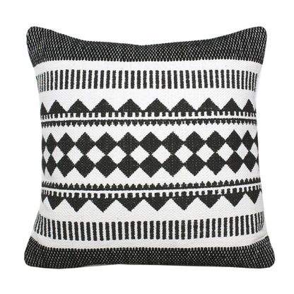 20" Black and White Geometric Cotton Throw Pillow