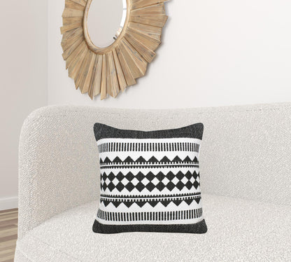 20" Black and White Geometric Cotton Throw Pillow