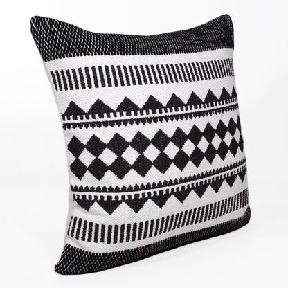 20" Black and White Geometric Cotton Throw Pillow