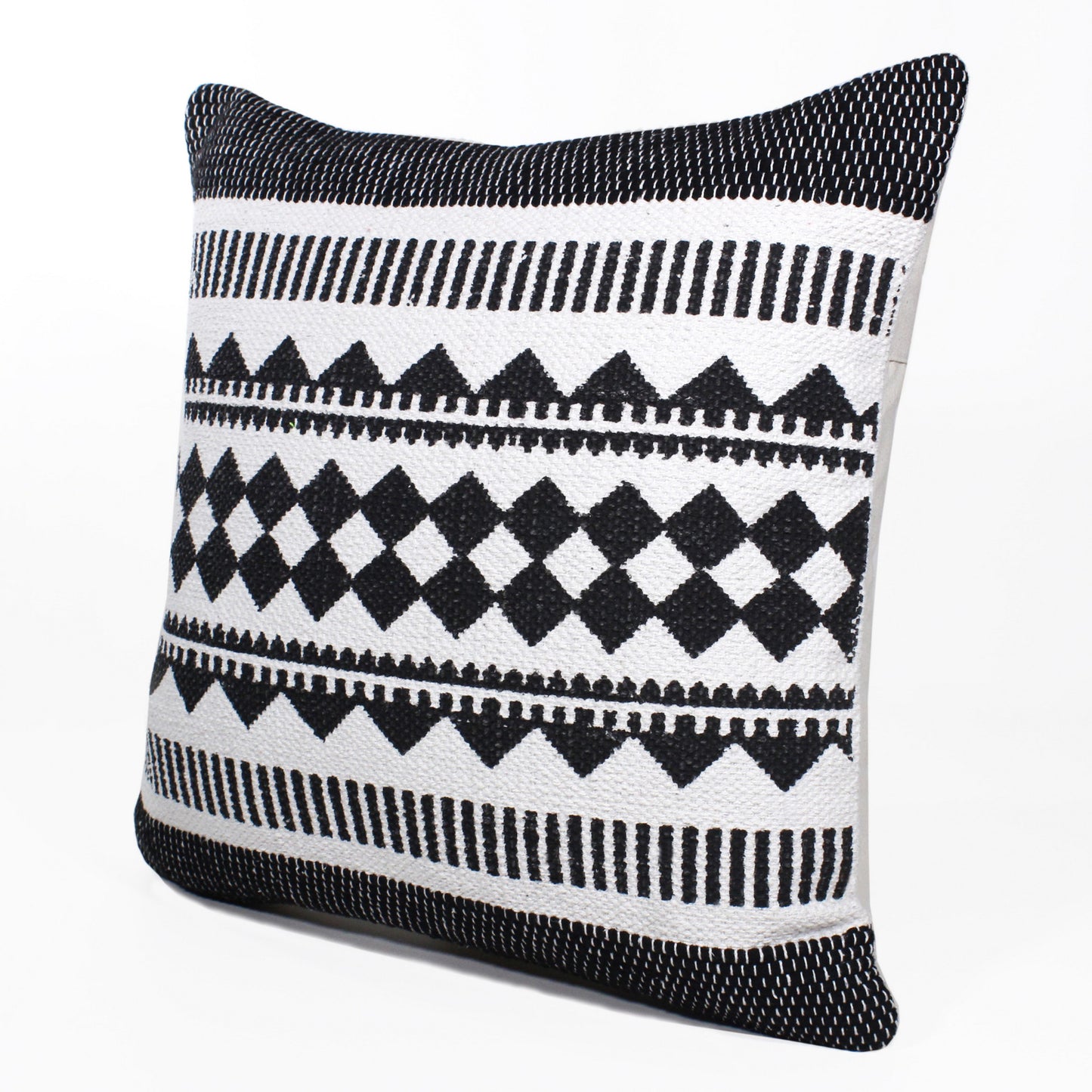 20" Black and White Geometric Cotton Throw Pillow