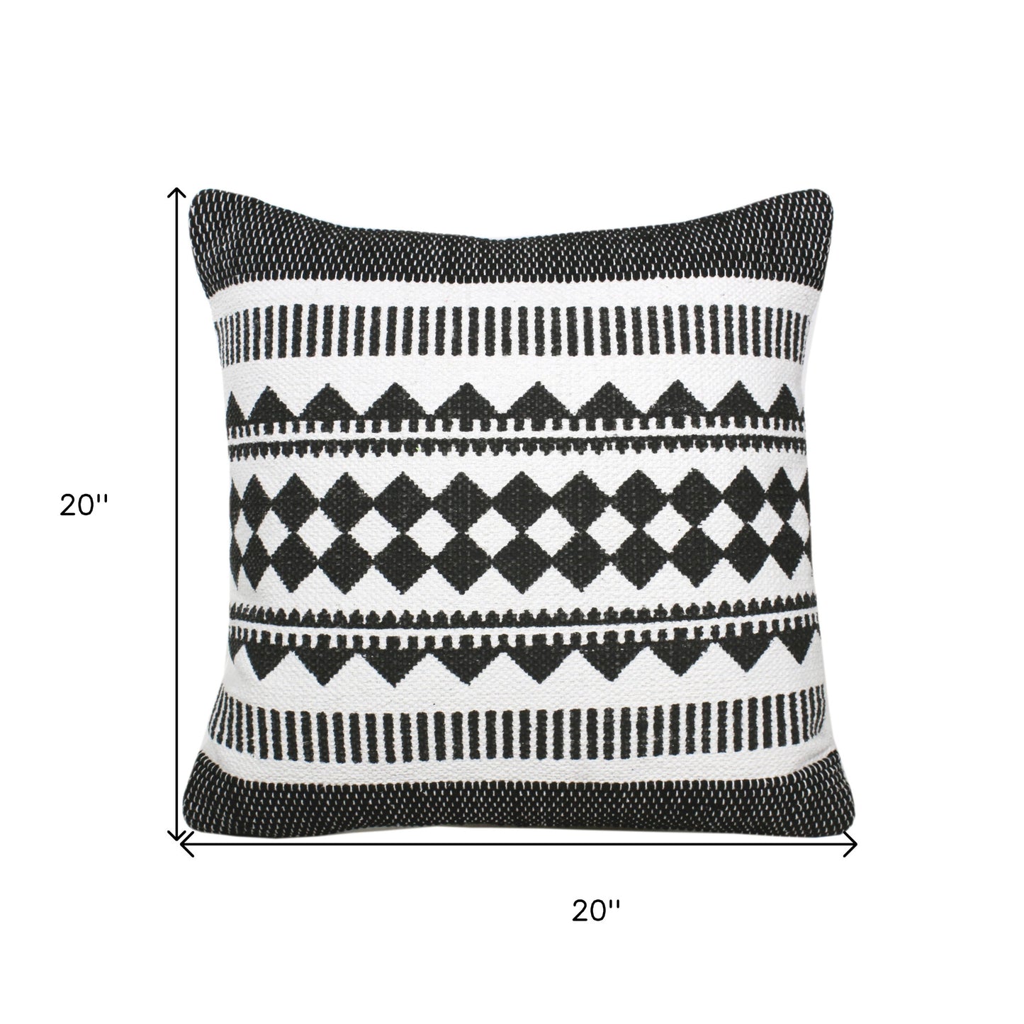 20" Black and White Geometric Cotton Throw Pillow