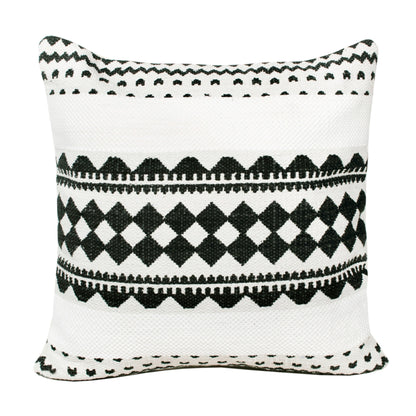 20" X 20" Black And White 100% Cotton Geometric Zippered Pillow