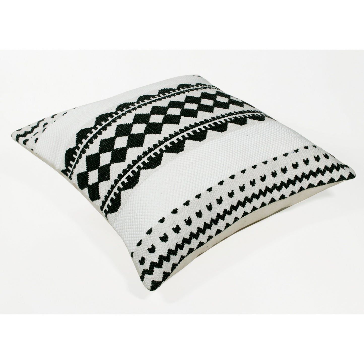 20" X 20" Black And White 100% Cotton Geometric Zippered Pillow